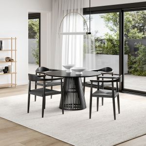 Pedie 5 Piece Black Dining Set with Koen Black Oak Chairs | by L3 Home