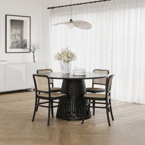 Pedie 5 Piece Black Dining Set with Prague Rattan Bentwood Chairs | by L3 Home