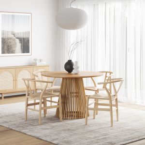 Pedie 5 Piece Dining Set with Arche Oak Wishbone Chairs | by L3 Home