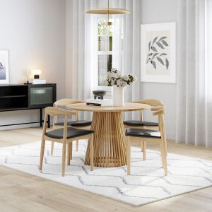 Pedie 5 Piece Dining Set with Elba Natural Oak Chairs | by L3 Home