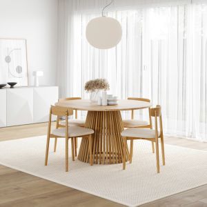 Pedie 5 Piece Dining Set with Finn Natural Beige Oak Chairs | by L3 Home