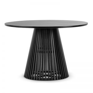 Pedie Round 120cm Pedestal Slat Dining Table | Black Teak