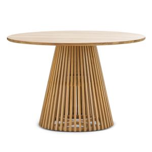 Pedie Round 120cm Pedestal Slat Dining Table | Natural Teak | by L3 Home