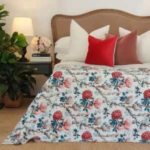 Peonies Kantha Bedspread | Coverlet | Bedcover | Cotton