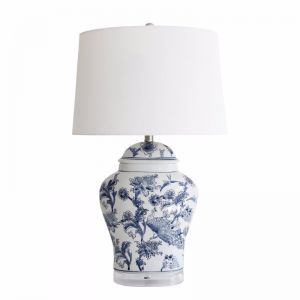 Peony Blue & White Chinoiserie Jar Table Lamp | by Black Mango