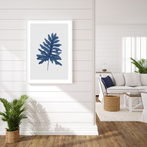 Philodendron Living Art Leaf Print | Navy Blue with Whisper Grey Fine Art Print | By Pick a Pear | F