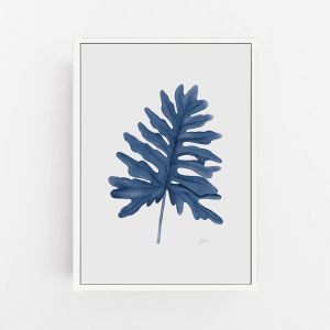 Philodendron Living Art Leaf Print | Navy Blue with Whisper Grey Wall Art Print | By Pick a Pear | C