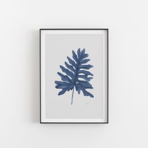 Philodendron Living Art Leaf Print | Navy Blue with Whisper Grey Wall Art Print | By Pick a Pear | U