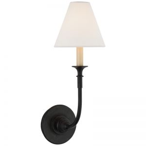 Piaf Single Sconce | Aged Iron with Linen Shade | by The Montauk Lighting Co.