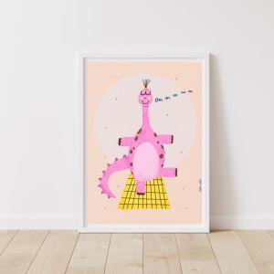 Pink Dinosaur Yoga | Art Print by Magdalena Holland