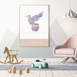 Pink & Sage Hummingbird Children's Art | Personalised
