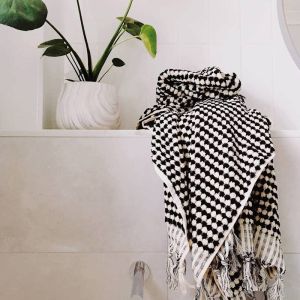 Pom Pom Turkish Bath Towel | Black and White