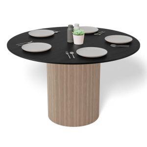 Poppy Round Dining Table | 120cm | Black Stained Ash Tabletop with Natural Base
