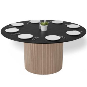 Poppy Round Dining Table | 155cm |  Black Stained Ash Tabletop with Natural Base