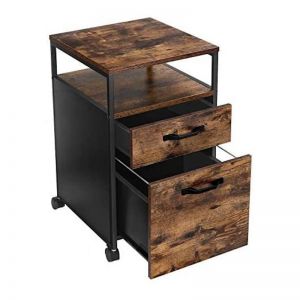 Portable Filing Cabinet with Open Compartment | Rustic Brown and Black