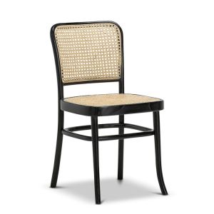 Prague Solid Teak Bentwood Cane Dining Chair | Black & Natural  | Set of 2 | by L3 Home
