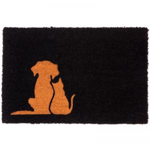 PVC Backed Black Coir Doormat | Cat & Dog Buddies