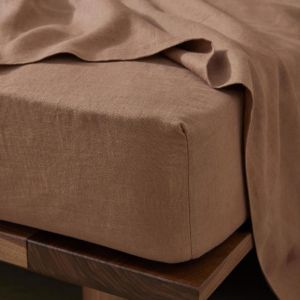Queen Bed Ravello Linen Fitted Sheet Biscuit