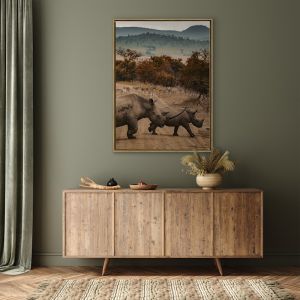 Rhinoceros Stampede | Framed Canvas Art Print