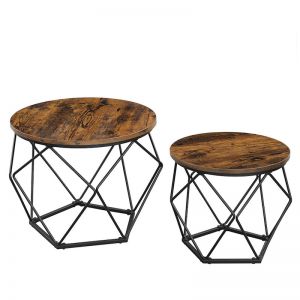 Robust Steel Frame Side Table | Set of 2 | Rustic Brown and Black