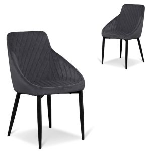 Rolf Dining Chair | Set of 2 | Grey Velvet with Black Legs