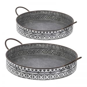 Round Grey Trays with Handles | Set of 2