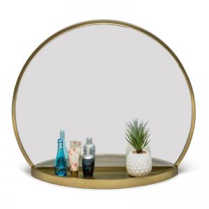 Round Table Wall Mirror with Shelf Storage | Brass Finish | by Lirash