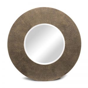 Round Wall Mirror with Croc Pattern Frame | Gold Black Finish | by Lirash