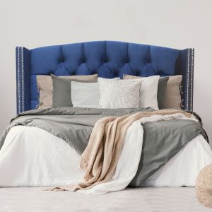 Royal Blue Velvet Tufted Upholstered Bedhead With Curve Top And Wings | All Sizes | Custom Made by M