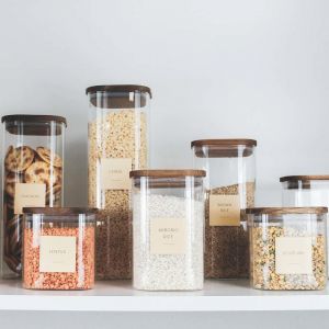 Rustic Square Glass Pantry Jars Bundle - 26 Jars + Pantry Label Set