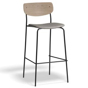 Rylie Stool | 65cm or 75cm | Grey Vegan Leather Seat With Natural Backrest