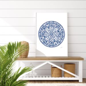 Sahara Décor Mandala in Navy Blue Fine Art Print | by Pick a Pear | Framed