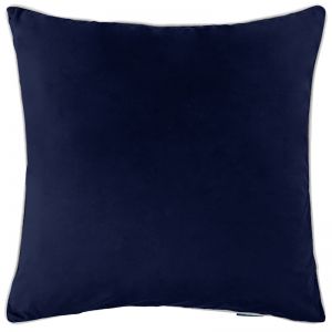 SARINA Ink Blue Premium Velvet White Piping Cushion Cover | 60cm x 60cm