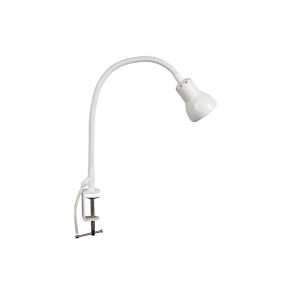 Scope Adjustable Goose-neck Clamp Table Lamp Satin White