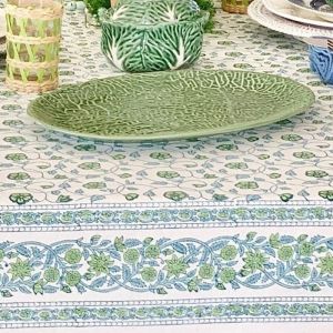 Sea Breeze Rectangle Tablecloth | Blue and Green | Hand Block Printed