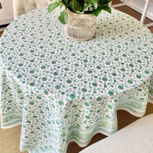 Sea Breeze Round Tablecloth | Hand Block Printed | Blue and green