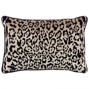 Serene Rectangle Feather Cushion | Leopard Chenille w Black Velvet
