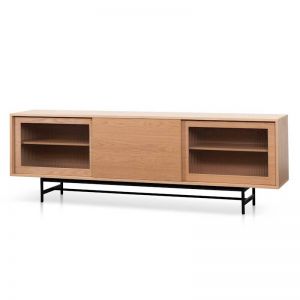 Sergio Wooden Entertainment TV Unit | Natural with Flute Glass Door | 2.1m