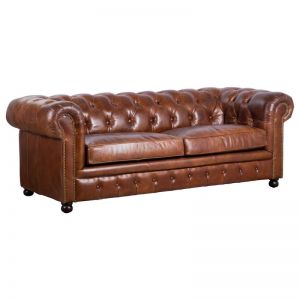 Sheffield 3 Seater Leather Sofa Bed | Vintage Cigar | Schots