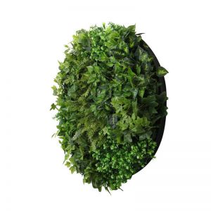 Slimline Artificial Green Wall Disc Art | 90cm Mixed Green Fern (Black)