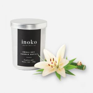 Small Concrete Candle Vessel and Soy Candle Refill | Bamboo & White Lily