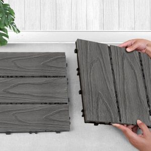 Soga DIY Wooden Composite Decking Tiles | Dark Grey | Set of 11