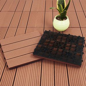 Soga DIY Wooden Composite Decking Tiles | Red Brown | Set of 11