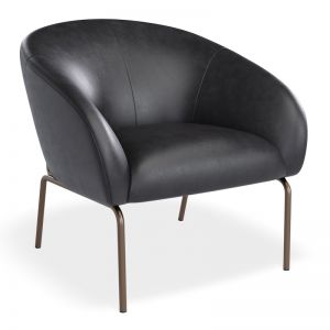 Solace Lounge Chair | Vintage Black Vegan Leather & Brushed Matt Bronze Legs