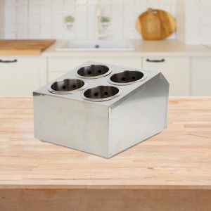 Stainless Steel Conical Utensil &Cutlery Holder | Square | 4 Holes