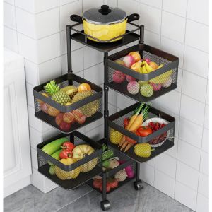 Steel Square Rotating Kitchen Cart | 5 Tier