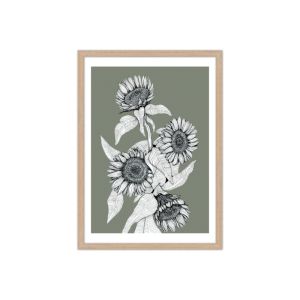 Sunflowers Bunch | Dark Sage | Framed Art Print by Frianki