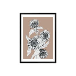 Sunflowers Bunch | Latte | Framed Art Print by Frianki