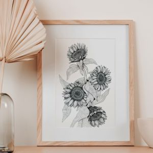 Sunflowers Bunch | White | Framed Art Print by Frianki