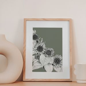 Sunflowers Oblique | Dark Sage | Framed Art Print by Frianki